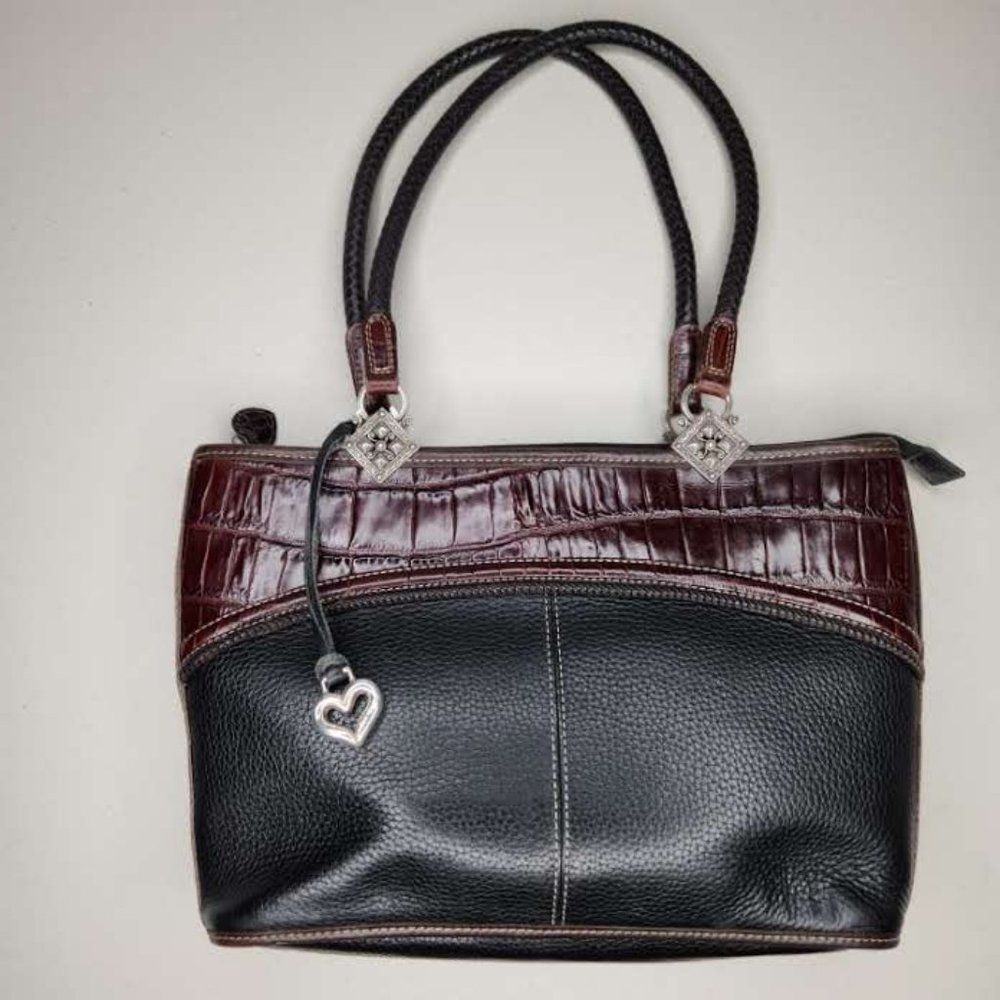 Retired Brighton Black Croc Leather Leonor / Handbag Tote EUC